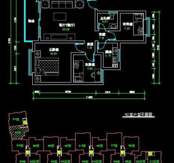 cad三室一厅平面图图片
