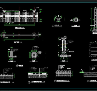 园林式围墙设计cad详细施工图3D模型