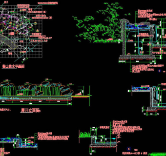 假山跌水cad图纸