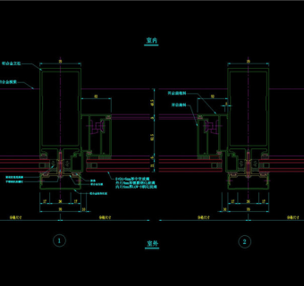 竖明横隐幕墙开启扇横剖节点图CAD图纸