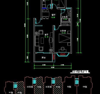 cad两室两厅平面图图片
