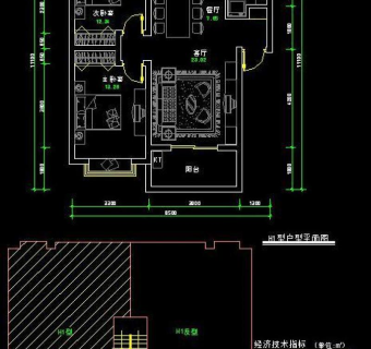 cad两室两厅平面图图片