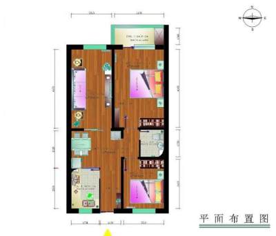 小户型彩色cad平面图图片