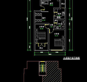 cad两室两厅平面图图片
