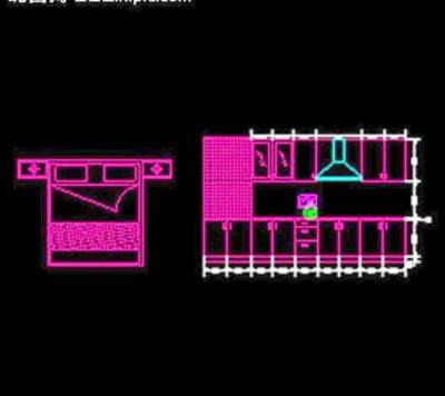 cad床和厨房橱柜图片