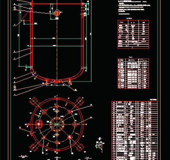 K8000L反应罐(搪玻璃罐)CAD图纸