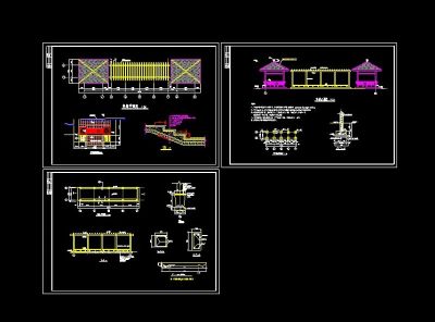 双亭廊cad设计施工图纸