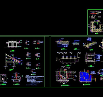 园林休闲亭子立面剖面cad施工设计