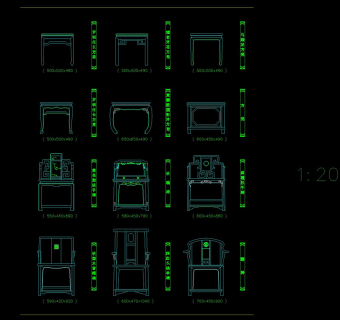 CAD建筑常用中式家具图块