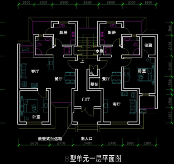 一室二厅cad图稿