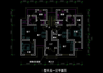 一室二厅cad图稿