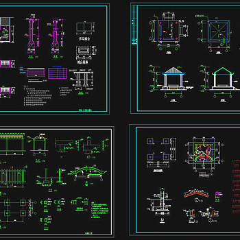亭长廊围墙等建筑结构cad施工图