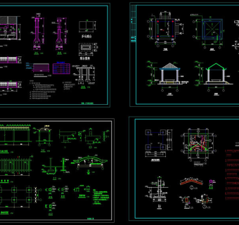 亭长廊围墙等建筑结构cad施工图