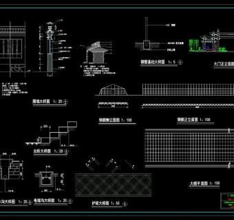 围墙牌坊大门施工cad图