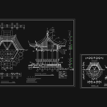 园林仿古建筑亭cad图纸