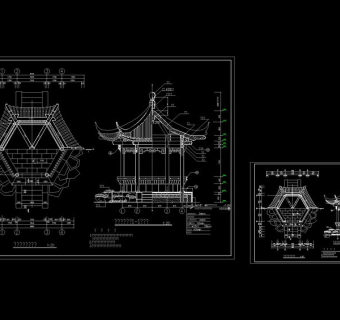 园林仿古建筑亭cad图纸