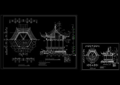 园林仿古建筑亭cad图纸