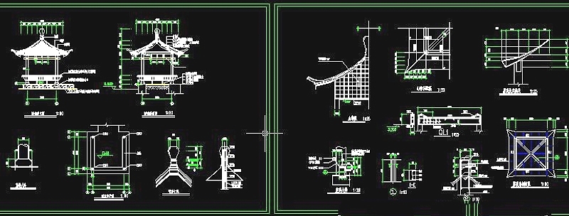 景观古建四角亭CAD施工详图