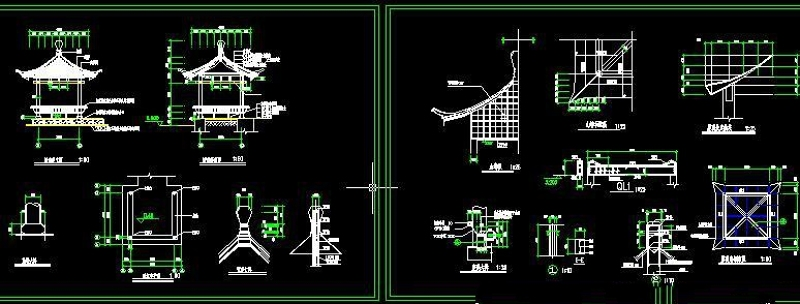 景观古建四角亭CAD施工详图