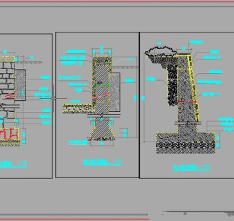 三套景观挡墙做法CAD施工大样详图3D模型