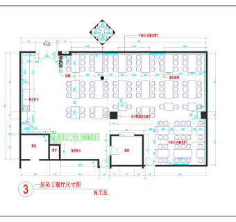 一层员工餐厅尺寸图cad图纸