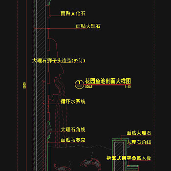 花园鱼池剖面cad图纸