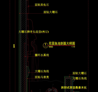 花园鱼池剖面cad图纸
