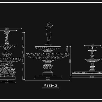 喷水水盘喷泉及花盆造型cad大样图