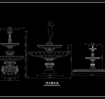 喷水水盘喷泉及花盆造型cad大样图