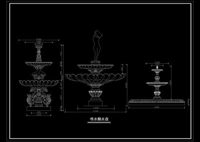 喷水水盘喷泉及花盆造型cad大样图