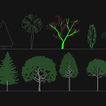 园林景观植物cad立面图库3D模型