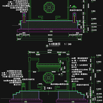 景墙盆景剖面cad图纸素材