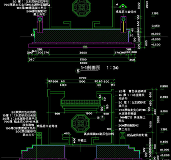 景墙盆景剖面cad图纸素材