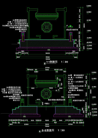 景墙盆景剖面cad图纸素材