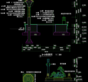 景墙盆景剖面图cad图纸素材