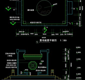景墙盆景平面图cad图纸