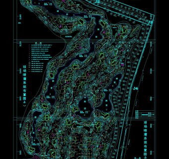 高尔夫球场地形及喷灌系统图cad图纸