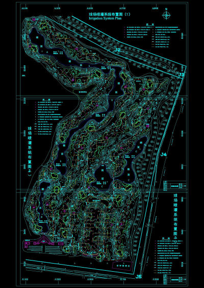 高尔夫球场地形及喷灌系统图cad图纸