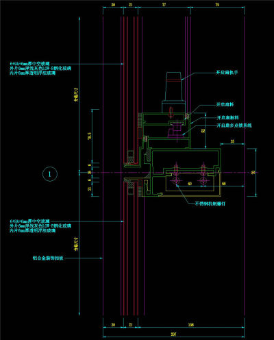 幕墙开启扇纵剖节点图CAD图纸