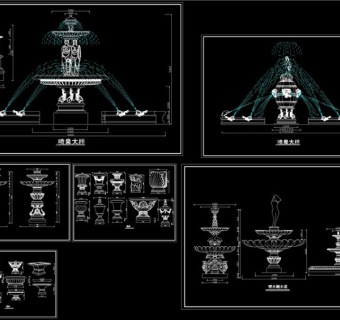 喷泉及花盆造型大样图CAD图纸