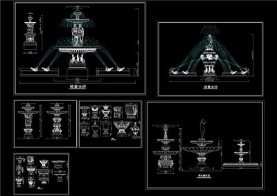 喷泉及花盆造型大样图CAD图纸