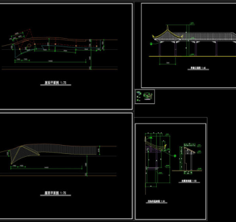 亭廊建筑施工图CAD图纸