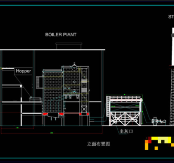 仓泵气力输送立面布置电厂CAD机械图纸