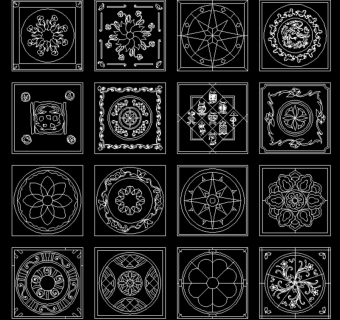 16个正方形cad水刀拼花图图片