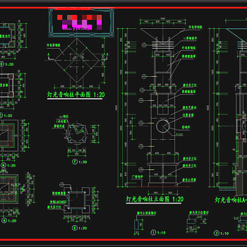 广场发光灯柱CAD景观图纸