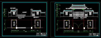 藏区大门cad图纸