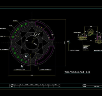 下沉式广场与跌水池平面图cad图纸