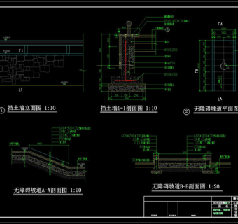园林小品挡土墙cad图纸