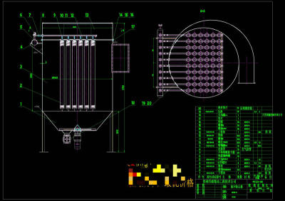 脉冲除尘器总装图CAD机械图纸
