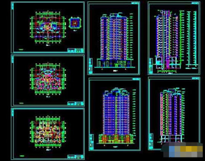 高层小型公寓建筑cad施工设计图3D模型